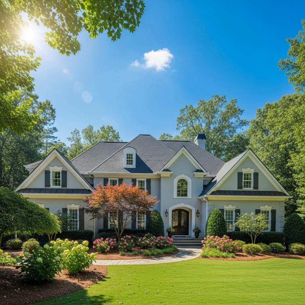 Premium roofing installation on a suburban home in Alpharetta, GA, showcasing quality and trust